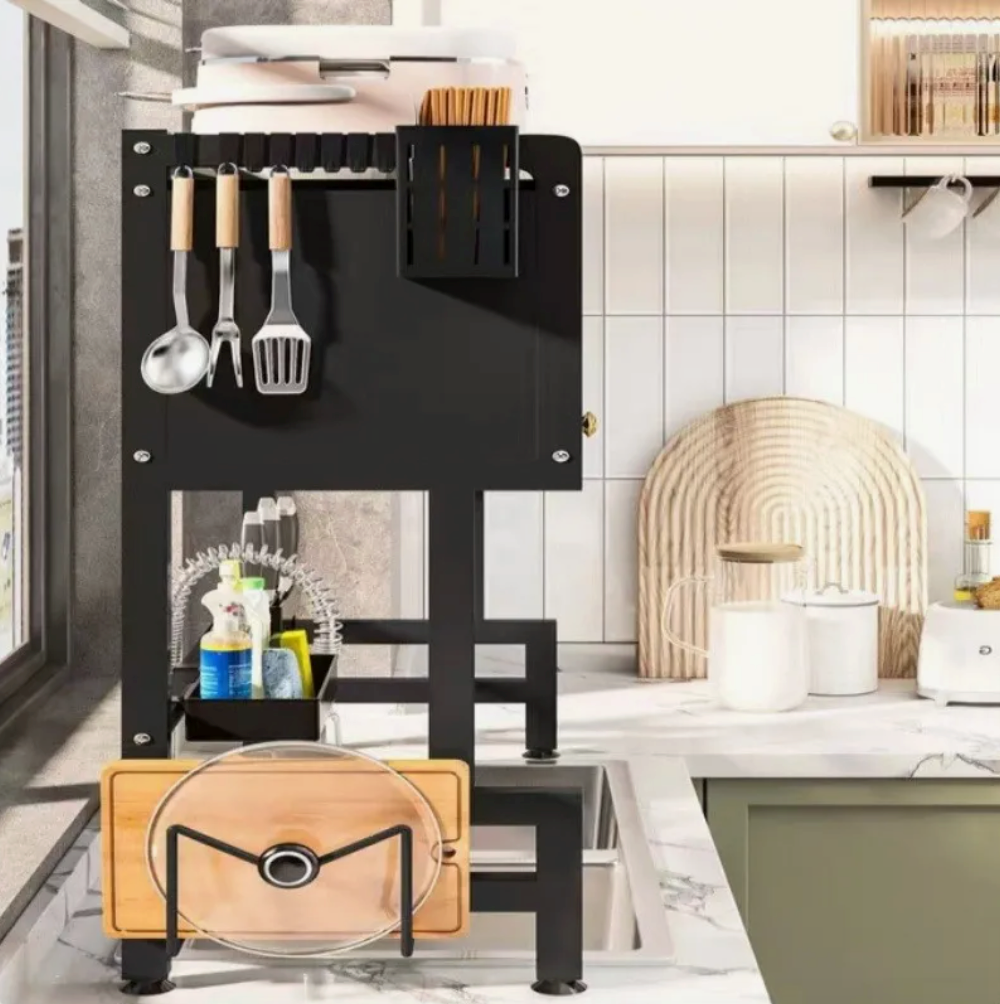 Estante Escurridor y Organizador de platos con Puerta – Acero Inoxidable