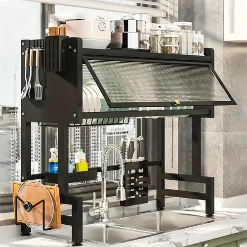 Estante Escurridor y Organizador de platos con Puerta – Acero Inoxidable