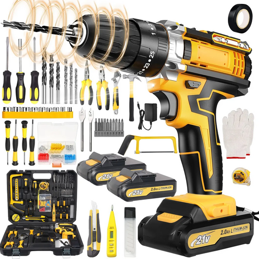 Kit de Taladro Inalámbrico con 2 Baterías de Litio + Set de Herramientas