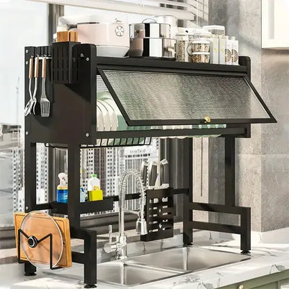 Estante Escurridor y Organizador de platos con Puerta – Acero Inoxidable