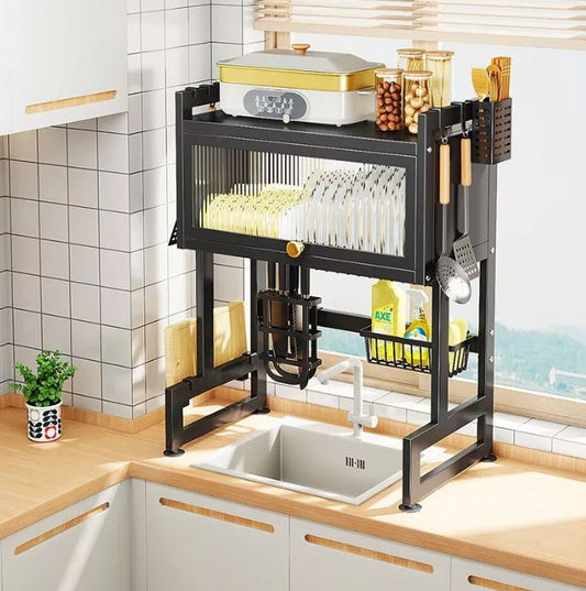 Estante Escurridor y Organizador de platos con Puerta – Acero Inoxidable